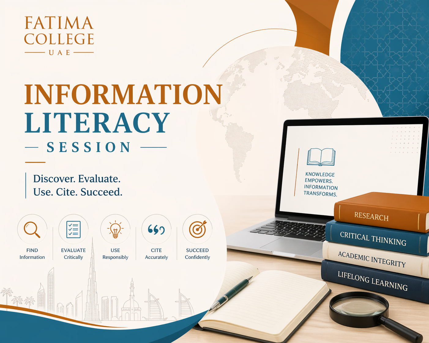 Information Literacy Session: Find information, evaluate critically, use responsibly, cite accurately, succeed confidently.